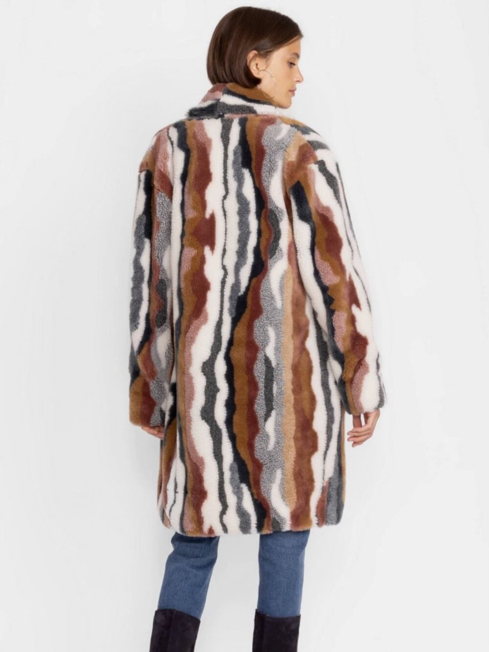 NEW Johnny Was Ziggy Faux Fur Open Front Coat Boho Chic Multi Stripe L R48023 - Picture 7 of 14